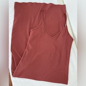 Abercrombie & Fitch Rust Orange Ribbed Seamless Side Slit Midi Dress | Size M